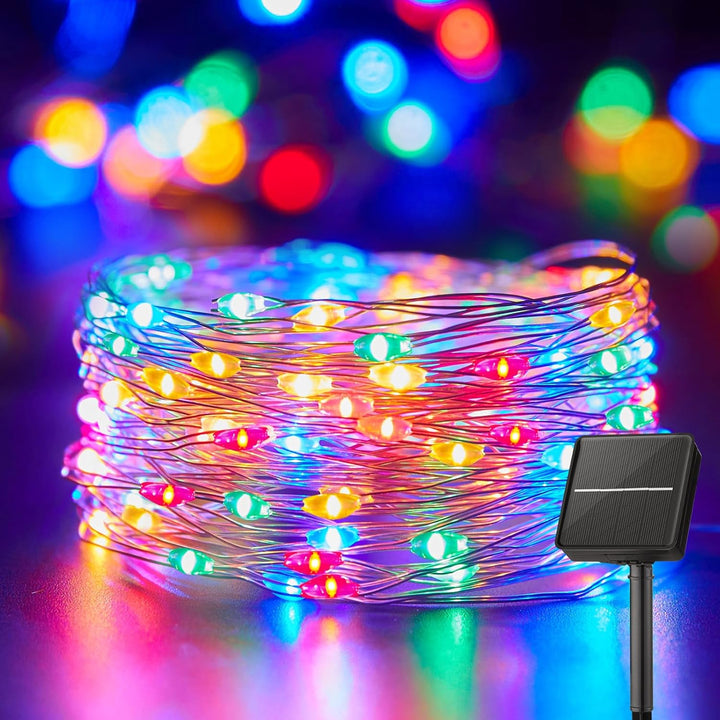 Solar String Lights for Outside, 33Ft 100 LED Outdoor Solar Fairy Lights, 8 Modes Balcony Lights for Tree Patio Christmas Party Wedding Decor (Warm White)