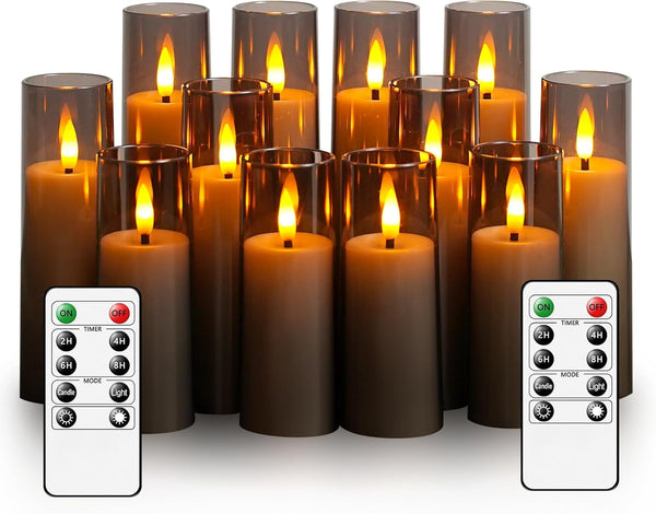 Grey LED Flameless Candles Set (12)