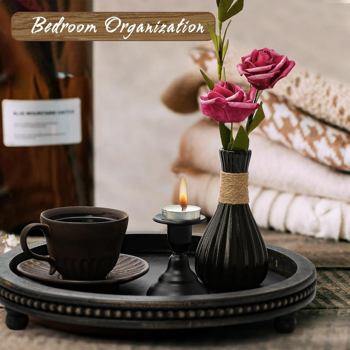 Black Beaded Wooden Tray for Home Decor