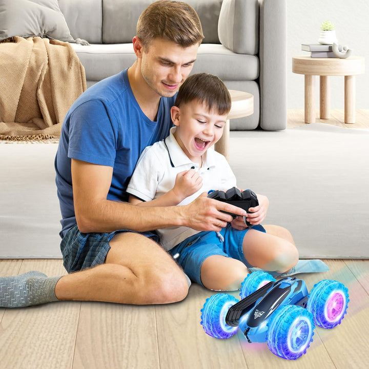 Remote Control Car, 2.4Ghz Double Sided 360° Flips Rotating Electric Race RC Stunt Car, LED Wheel & Headlight High Speed off Road Cars Toy Gift for 3 4 5 6 7 8-12 Year Old Boy Toys (Blue)