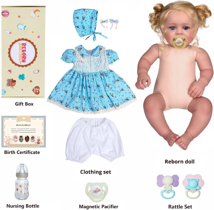 Lifelike Reborn Baby Dolls - 18 Inch Realistic-Newborn Baby Dolls Blond Girl Handmade Real Life Toddler Dolls with Clothes for Kids Age 3+