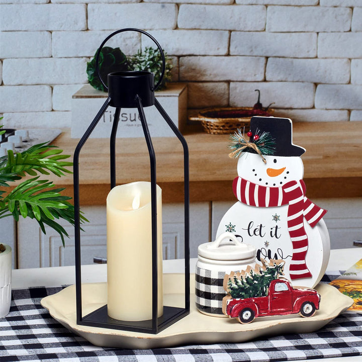 Black Metal Lantern with Timer Candle