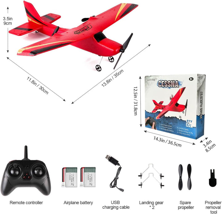 2 CH RC Airplane, RC Plane Ready to Fly, 2.4Ghz Remote Control Airplane, Easy to Fly RC Glider for Kids & Beginners (Red)