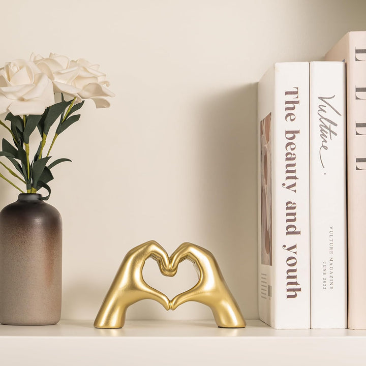 Gold Heart Hands Sculpture - Home Decor