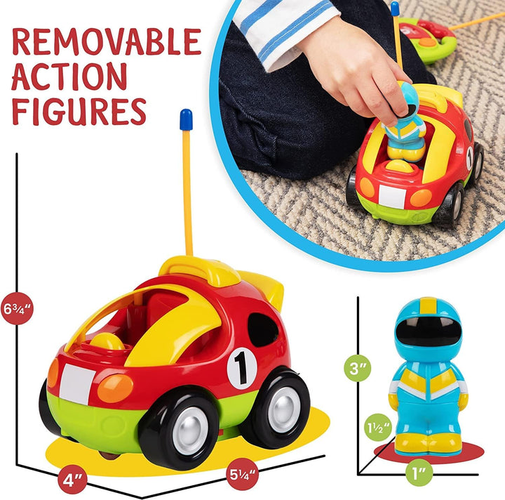 Cartoon Remote Control Car - 2-Pack  and Race Car Toddler Toys - RC Cars for Kids with Different Frequencies - Easy Remote Control Toy and Thoughtful Gifts for Boys and Girls