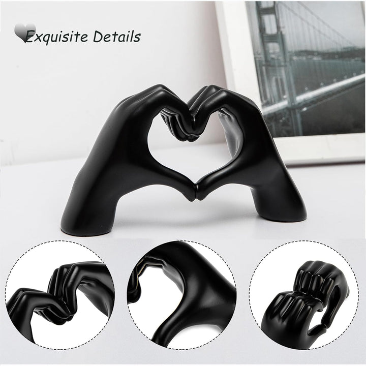 Gold Heart Hands Statue - Small Black