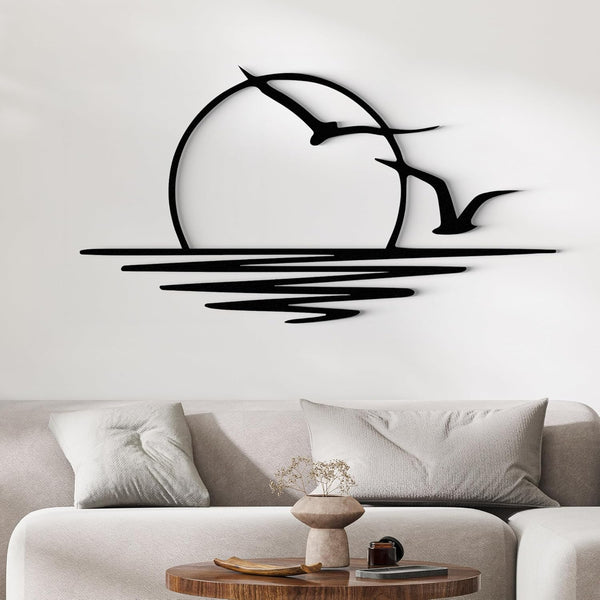 Sunset Seagulls Metal Wall Art - 18x9