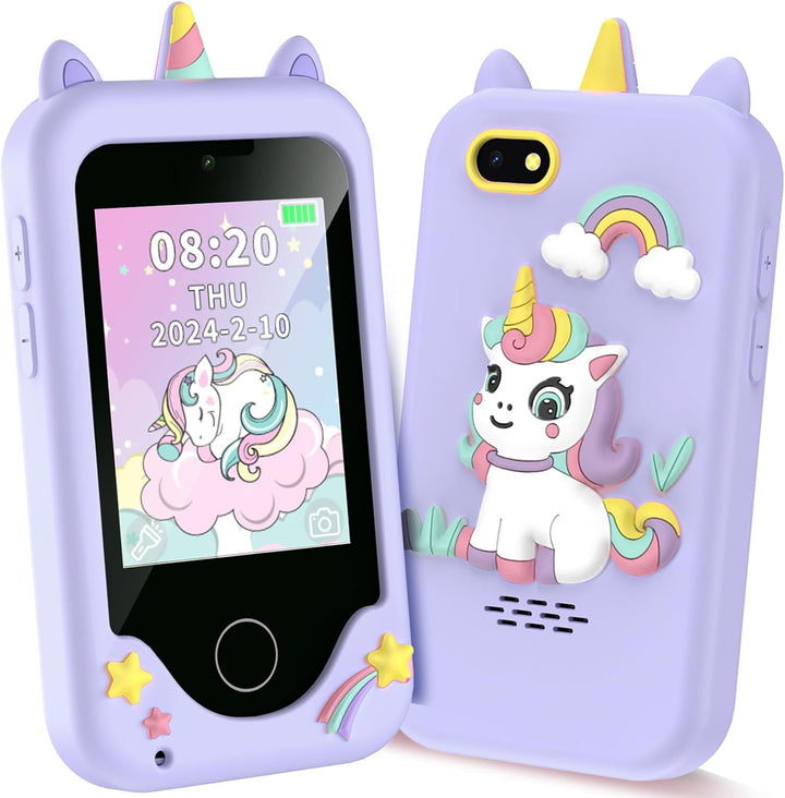 Kids Smart Phone for Girls, Christmas Birthday Gifts for Girls Age 3-10 Kids Toys Cell Phone, 2.8" Touchscreen Toddler Learning Play Toy Phone with Dual Camera, Game, Music Player, 8GB Card Purple