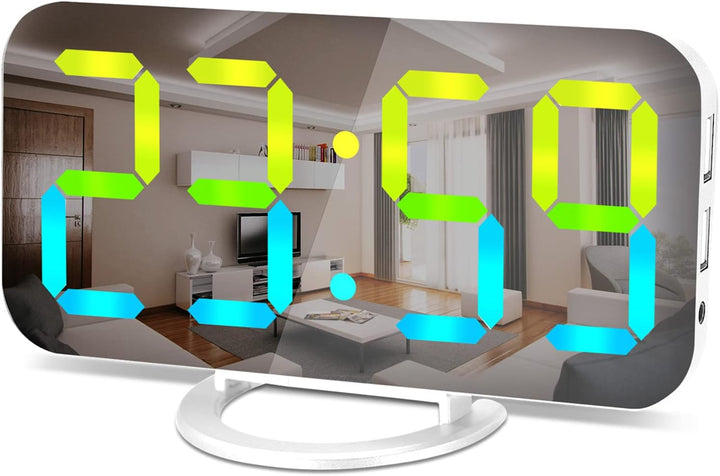 LED Mirror Alarm Clock - White