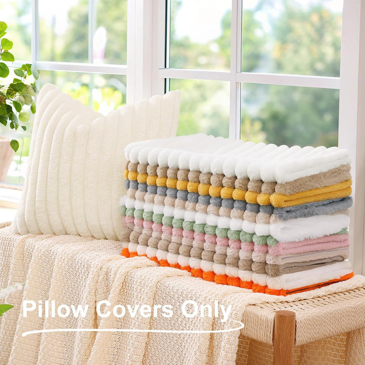 Faux Fur Striped Pillow Covers Set of 2