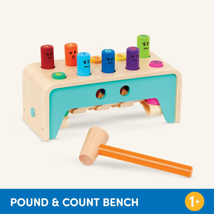 – Wooden Hammer Toy for Kids, Toddlers – Pounding Bench with Pegs and Mallet – Colorful Developmental Toy – 1 Year + – Pound & Count Bench