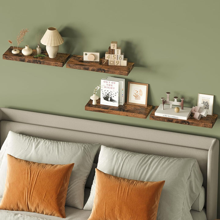 "Rustic Wood Floating Shelves Set of 4