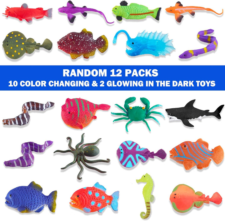 Color Changing Mold Free Bath Toys for Toddlers Kids, Color Change Sea Creatures Ocean Animal Toys & Glow in the Dark Toy with Bath Book(13 Pack), Water Table Toys Rubber Fish Toys for Kids Bathtub