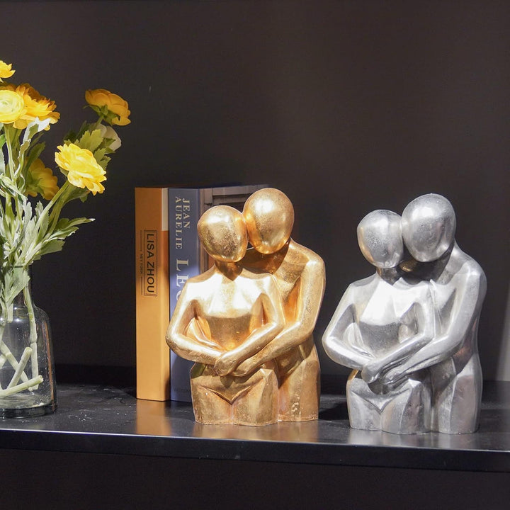 Modern Gold Hugging Couple Statue