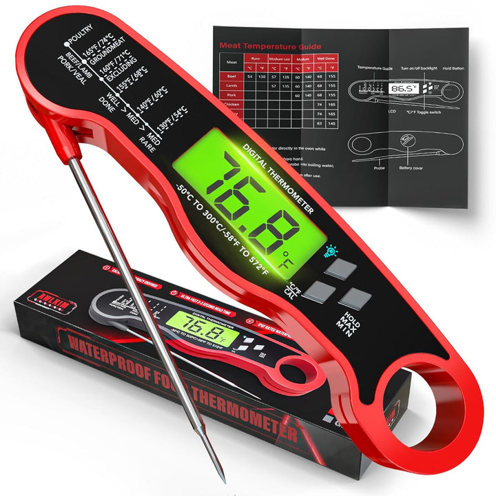 "Instant Read Meat Thermometer - Red