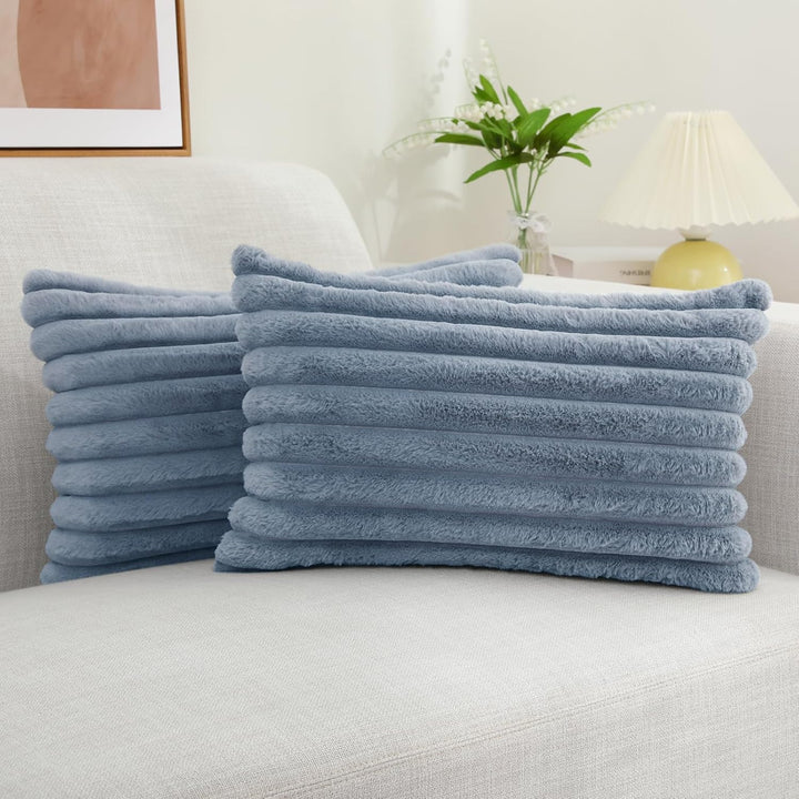 Faux Fur Striped Pillow Covers Set of 2