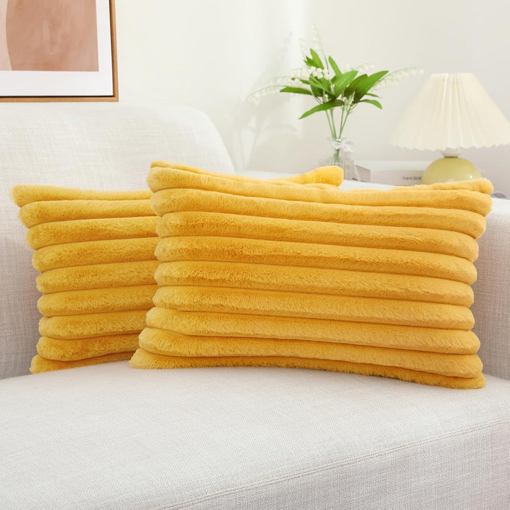 Faux Fur Striped Pillow Covers Set of 2