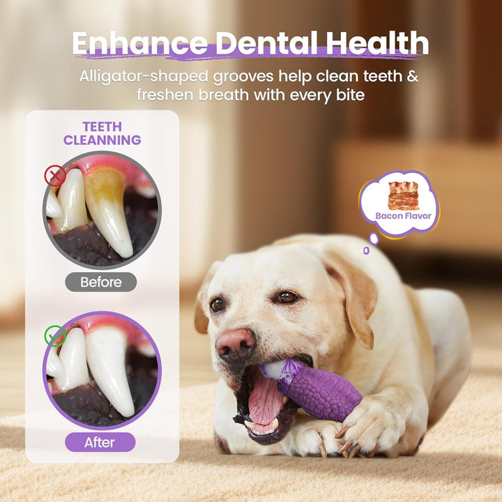 Tough Dog Chew Toys for Aggressive Chewers, Squeaky Indestructible Dog Toy to Keep Them Busy & Reduce Boredom for Medium, Large Breed, Bacon Flavor