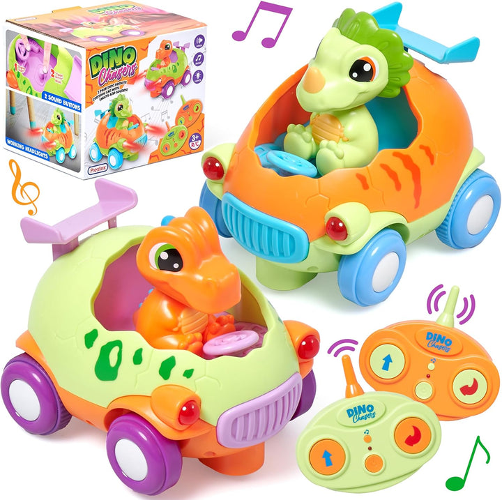 Cartoon Remote Control Car - 2-Pack  and Race Car Toddler Toys - RC Cars for Kids with Different Frequencies - Easy Remote Control Toy and Thoughtful Gifts for Boys and Girls