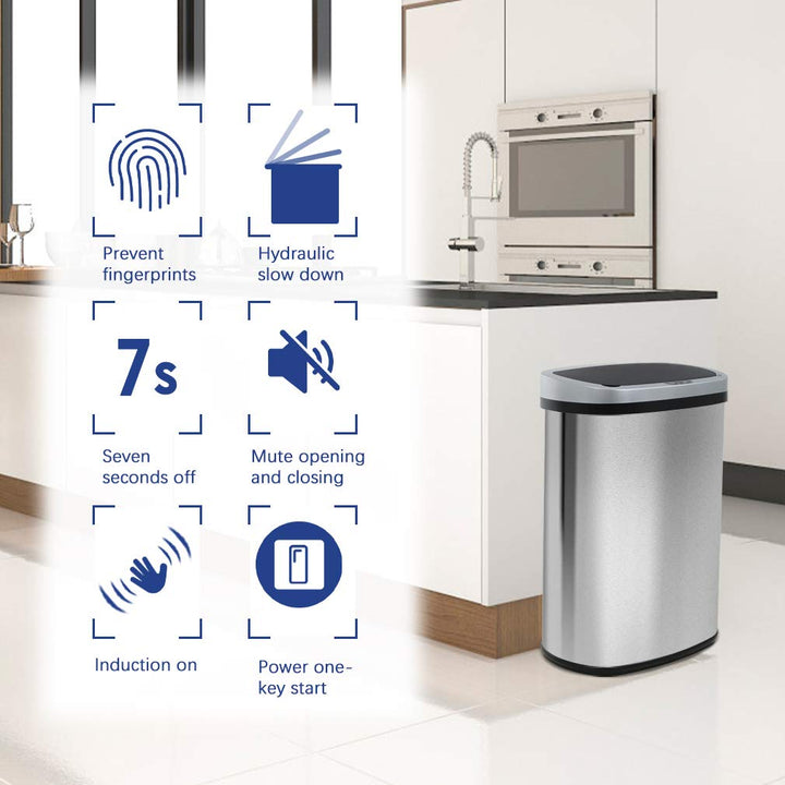 13 Gal Touch-Free Stainless Steel Trash Can