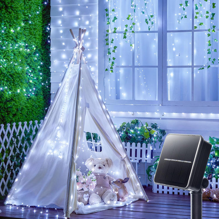 Solar String Lights for Outside, 33Ft 100 LED Outdoor Solar Fairy Lights, 8 Modes Balcony Lights for Tree Patio Christmas Party Wedding Decor (Warm White)