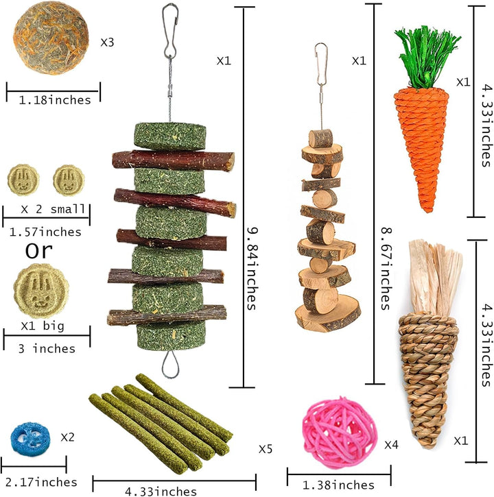 20 PCS Bunny Chew Toys for Teeth, Natural Rabbit Toys  Wood Grass Timothy Sticks Chew and Treat for Guinea Pigs Hamster Chinchillas