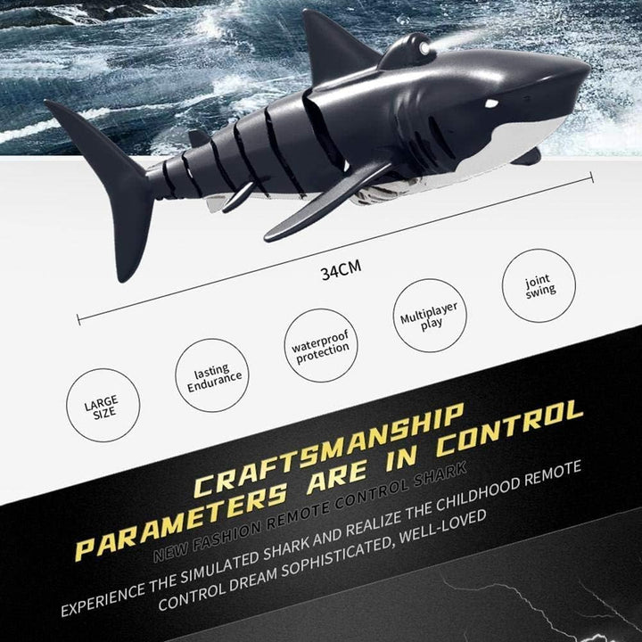 2.4G Remote Control Shark Toy 1:18 Scale High Simulation Shark for Swimming Pool Bathroom - Great Gift RC Boat Toys for 6+ Year Old Boys and Girls (With 2 Batteries)