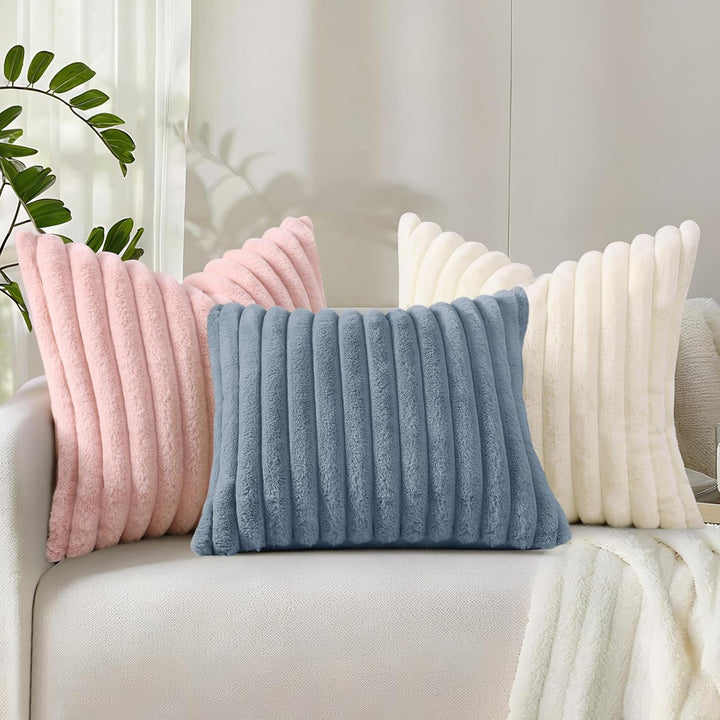 Faux Fur Striped Pillow Covers Set of 2