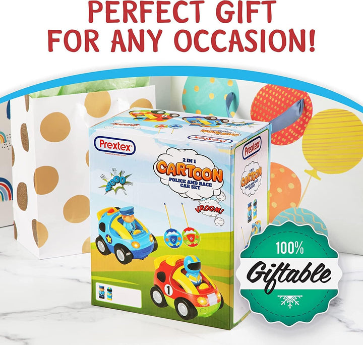 Cartoon Remote Control Car - 2-Pack  and Race Car Toddler Toys - RC Cars for Kids with Different Frequencies - Easy Remote Control Toy and Thoughtful Gifts for Boys and Girls