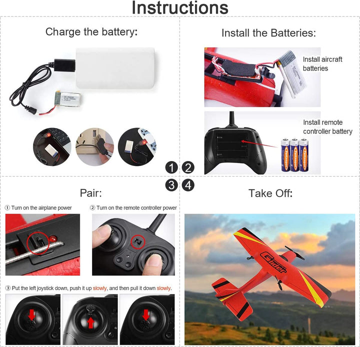 2 CH RC Airplane, RC Plane Ready to Fly, 2.4Ghz Remote Control Airplane, Easy to Fly RC Glider for Kids & Beginners (Red)