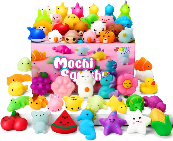 Mochi Squishy Toys Set, Random 25 Pack Mini Mochi, Party Favors for Kids, Kawaii Squishy, Stress Relief Toys, Basket Stuffers, Goodie Bags Fillers, Birthday Gifts, Classroom Prizes