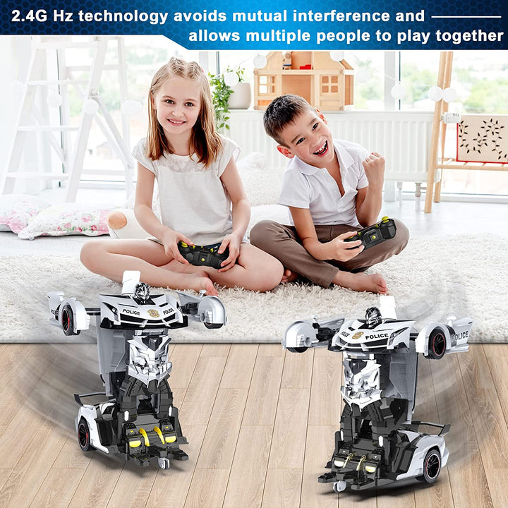 Remote Control Car - Transform Toys Car Robot, One Button Deformation to Robot with Flashing Light, 2.4Ghz 1:18 Scale Transforming  Car Kids Toys with 360 Degree Rotating, Girls Boys Toys