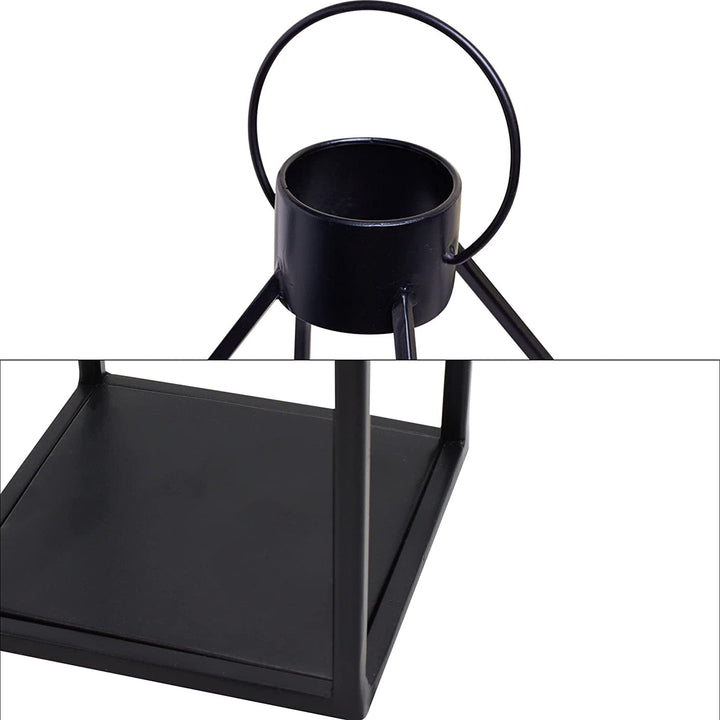 Black Metal Lantern with Timer Candle