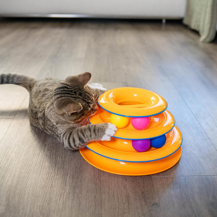 Tower of Tracks Interactive 3-Tier Cat Track Toy with Spinning Balls, Orange