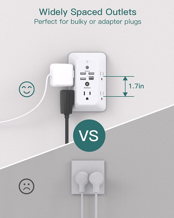 5-Outlet Surge Protector with USB & Night Light
