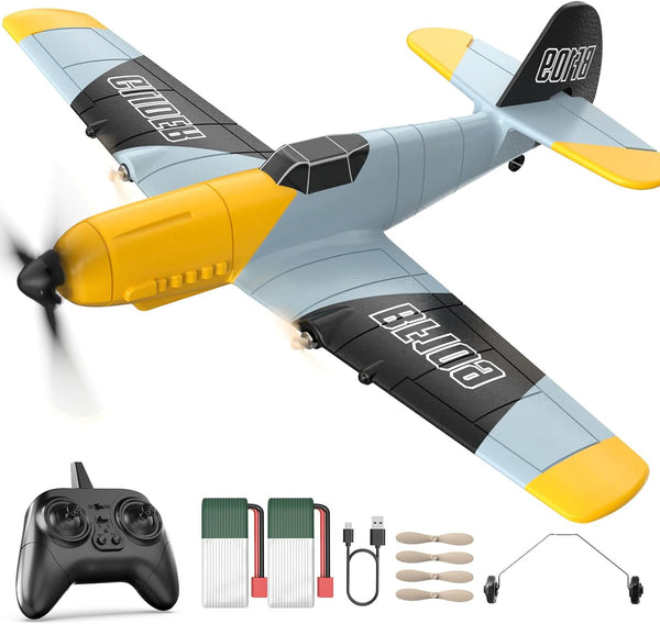 RC Plane 3 Channel BF-109 Remote Control Airplane Fighter Toys,2.4Ghz 6-Axis Gyro Stabilizer RTF Glider Aircraft Plane with 2 Batteries,Easy to Fly for  Kids Beginners Boys