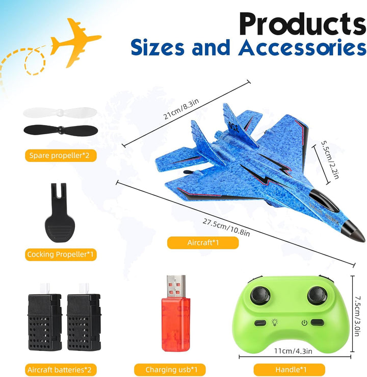 RC Plane, Remote Control Wireless Airplane Toy - RC Plane Remote Control 2CH 2.4Ghz RC Plane with Lights, Remote Control Airplanes Foam RC Fighter Airlane Jet for  Kids