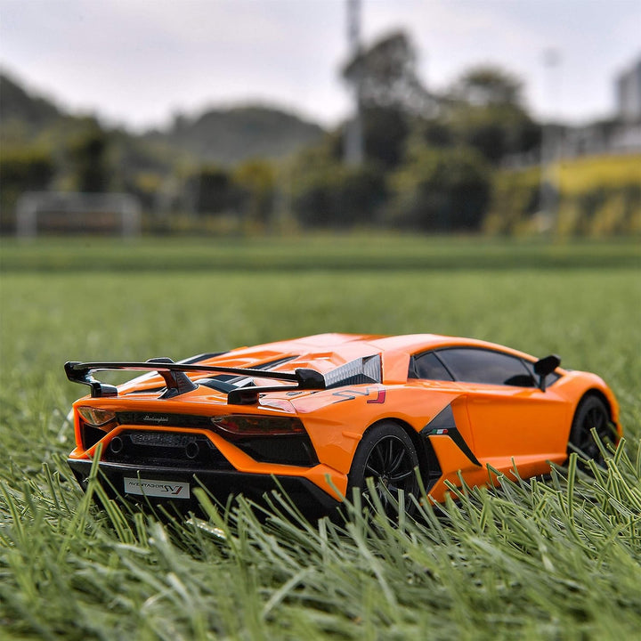 Remote Control Car Licensed RC Car, 1:24 Lambo Toy Car for Kids, Lambo Aventador SVJ Remote Control Model Car Electric Sport Racing Hobby Car for 3 4 5 Year Old Boy Birthday Gift (Orange)