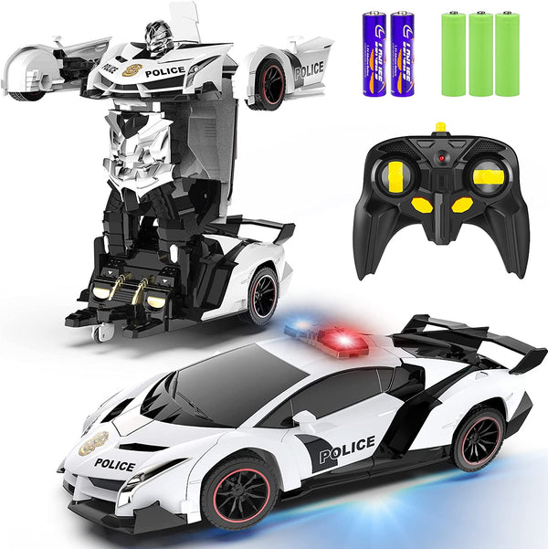 Remote Control Car - Transform Toys Car Robot, One Button Deformation to Robot with Flashing Light, 2.4Ghz 1:18 Scale Transforming  Car Kids Toys with 360 Degree Rotating, Girls Boys Toys