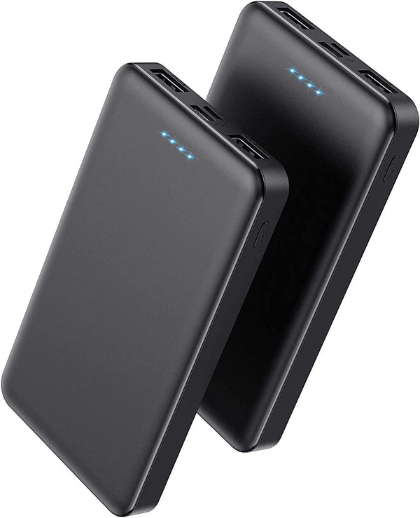 [2 Pack]Portable Charger Power Bank 10000Mah,Ultra Slim Portable Phone Charger with USB C Input & 2 Output Backup Charging External Battery Pack Compatible with  16/15/14/13/12,Android Phone Etc
