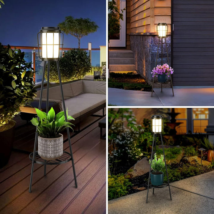 2 Pack Solar Lights Outdoor with Plant Stands - Solar Floor Lamp & Street Lights with Metal Tripod - Patio Decor for Garden, Yard, Pathway, Driveway, Porch