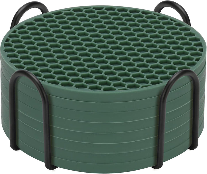 Silicone Coasters Set of 8 with Holder