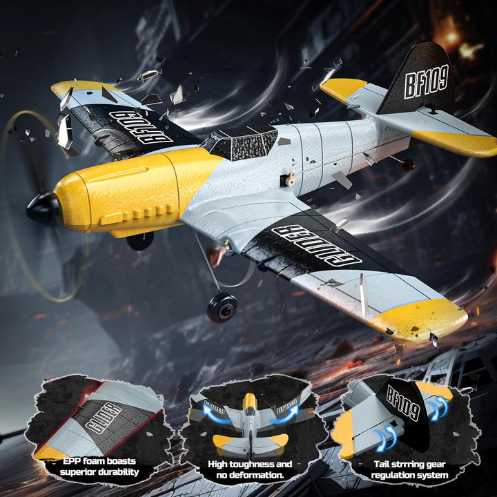 RC Plane 3 Channel BF-109 Remote Control Airplane Fighter Toys,2.4Ghz 6-Axis Gyro Stabilizer RTF Glider Aircraft Plane with 2 Batteries,Easy to Fly for  Kids Beginners Boys