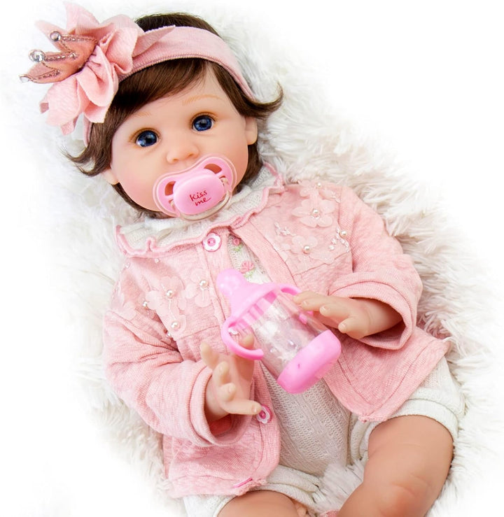 Reborn Baby Dolls Girl, 22 Inch Lifelike Realistic Silicone Baby Girl Doll That Look Real Packaged with Feeding Toy Accessories Set,Gift for Grandma and Kids 3+