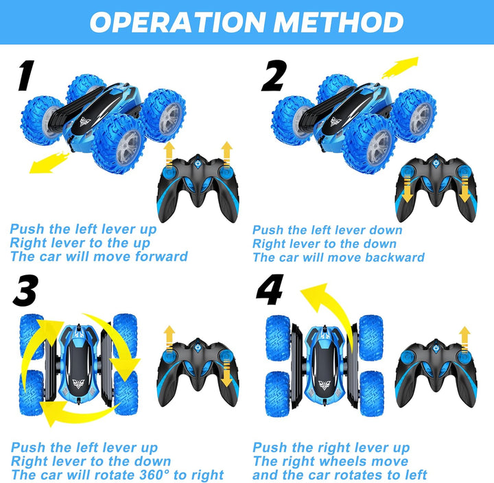 Remote Control Car, 2.4Ghz Double Sided 360° Flips Rotating Electric Race RC Stunt Car, LED Wheel & Headlight High Speed off Road Cars Toy Gift for 3 4 5 6 7 8-12 Year Old Boy Toys (Blue)