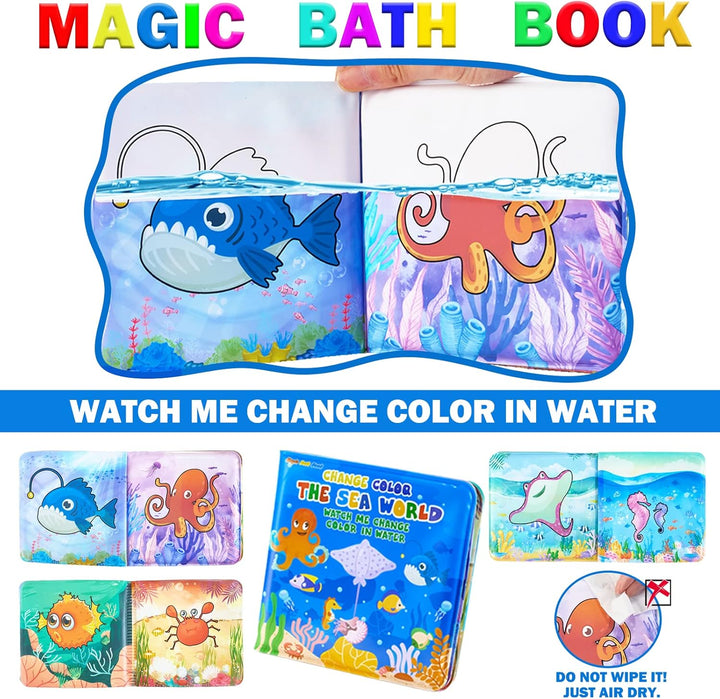 Color Changing Mold Free Bath Toys for Toddlers Kids, Color Change Sea Creatures Ocean Animal Toys & Glow in the Dark Toy with Bath Book(13 Pack), Water Table Toys Rubber Fish Toys for Kids Bathtub