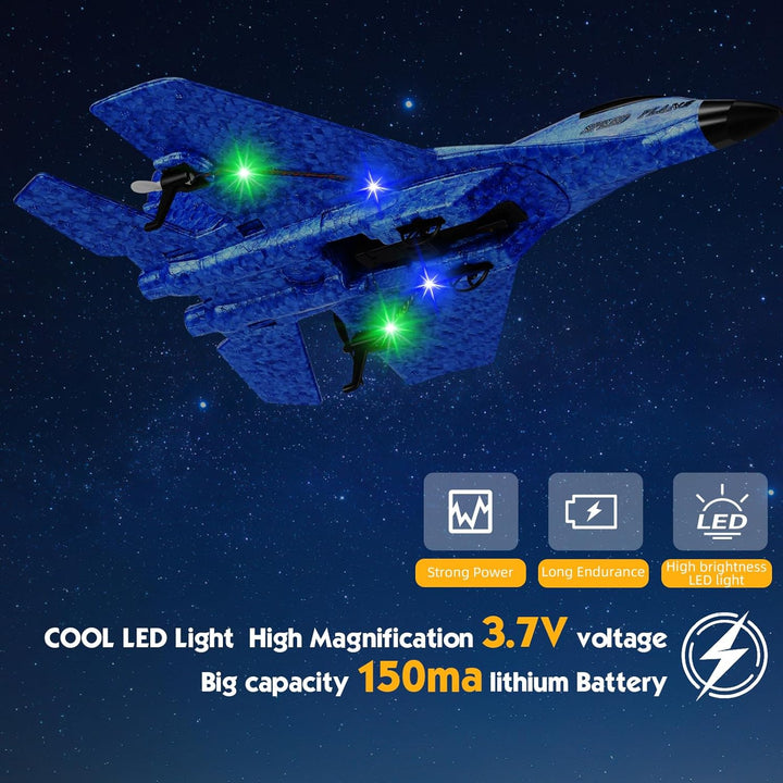 RC Plane, Remote Control Wireless Airplane Toy - RC Plane Remote Control 2CH 2.4Ghz RC Plane with Lights, Remote Control Airplanes Foam RC Fighter Airlane Jet for  Kids