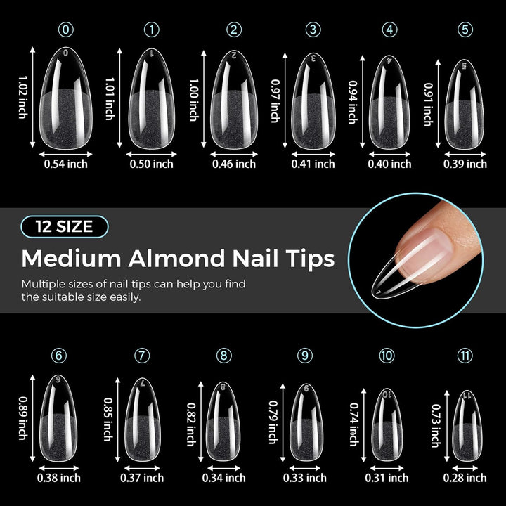 240Pcs Medium Almond Clear Acrylic Tips