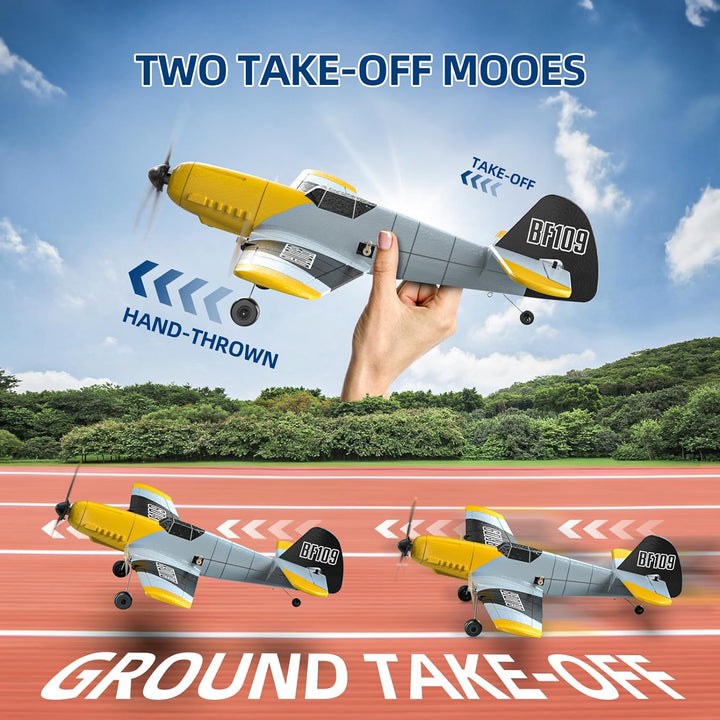 RC Plane 3 Channel BF-109 Remote Control Airplane Fighter Toys,2.4Ghz 6-Axis Gyro Stabilizer RTF Glider Aircraft Plane with 2 Batteries,Easy to Fly for  Kids Beginners Boys