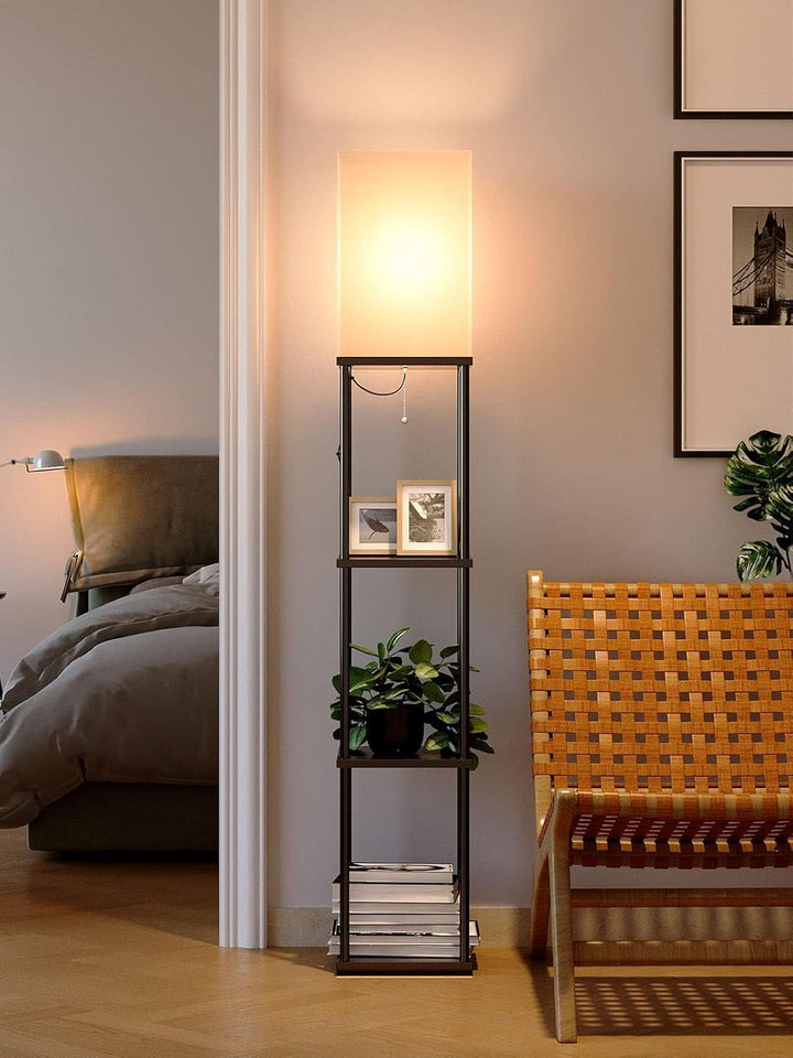 Modern 4-Tier Shelf Floor Lamp - Black